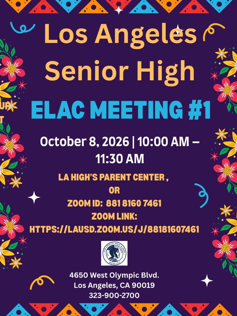ELAC Meeting #1 flyer for 10/8/2026 at 10AM in English